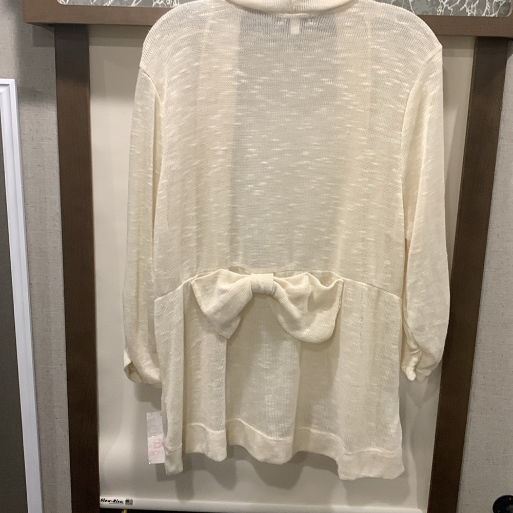BongoPlus Cardigan Sz 2X NEW cream color open front Back Bow All Seasons Sweater - Picture 4 of 6